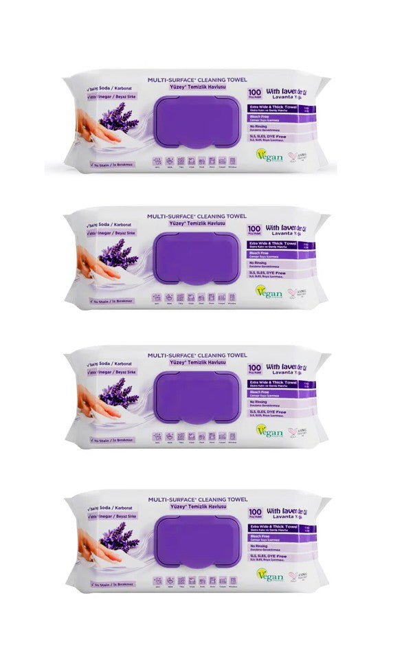 Pachet Servetele Umede Multisuprafete cu Bicarbonat si Otet Deep Fresh Lavanda 4x100buc