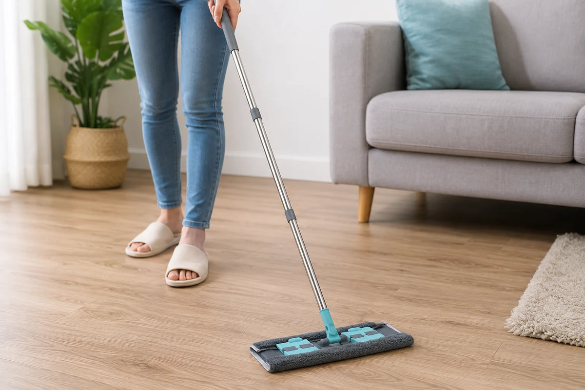 Set Curatare Pardoseli DeepFresh: Mop + 1 Pachet Servetele Mop cu Otet si Bicarbonat, Sapun Alb
