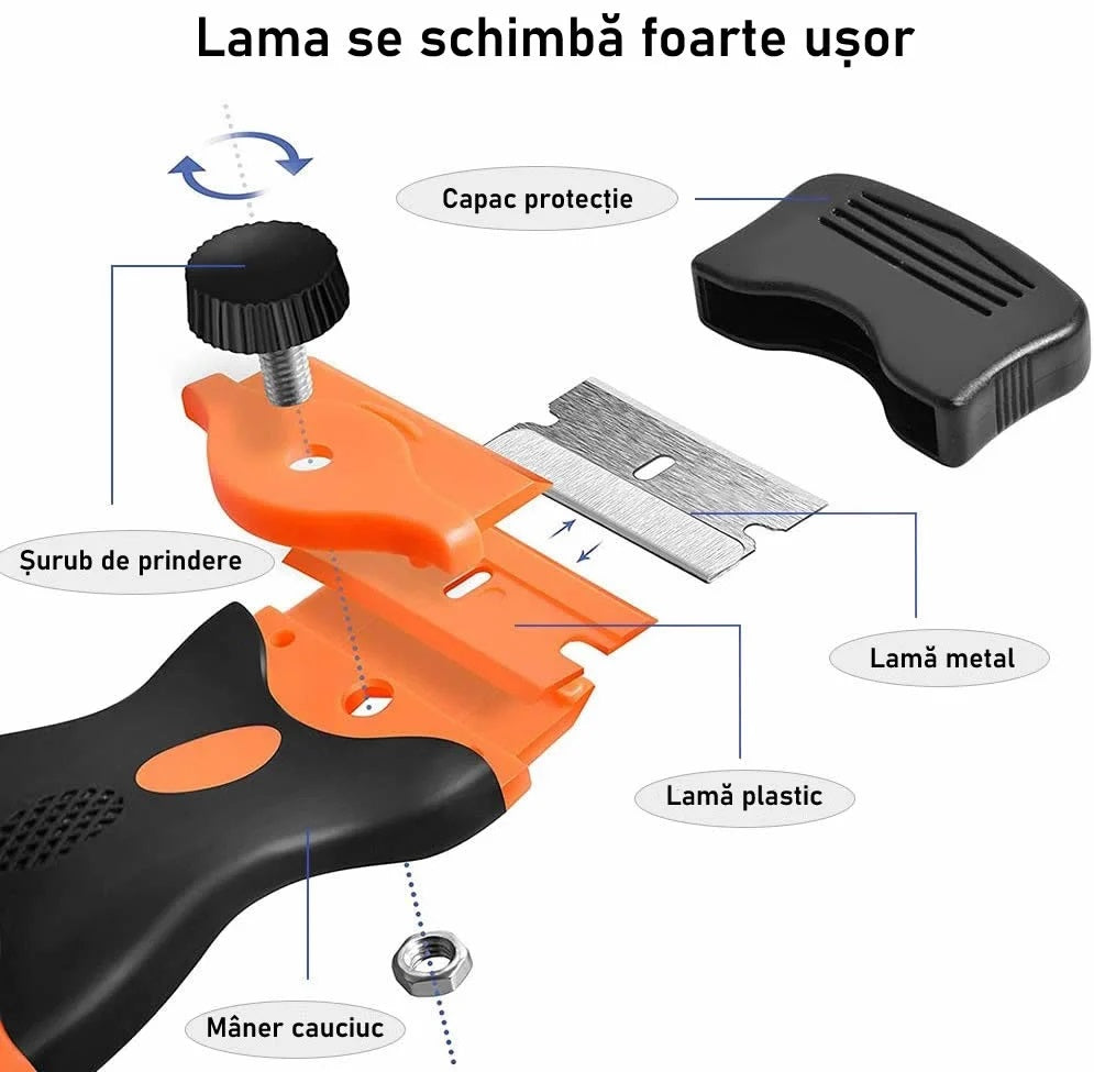 Racletă profesională cu mâner ergonomic și capace de protecție