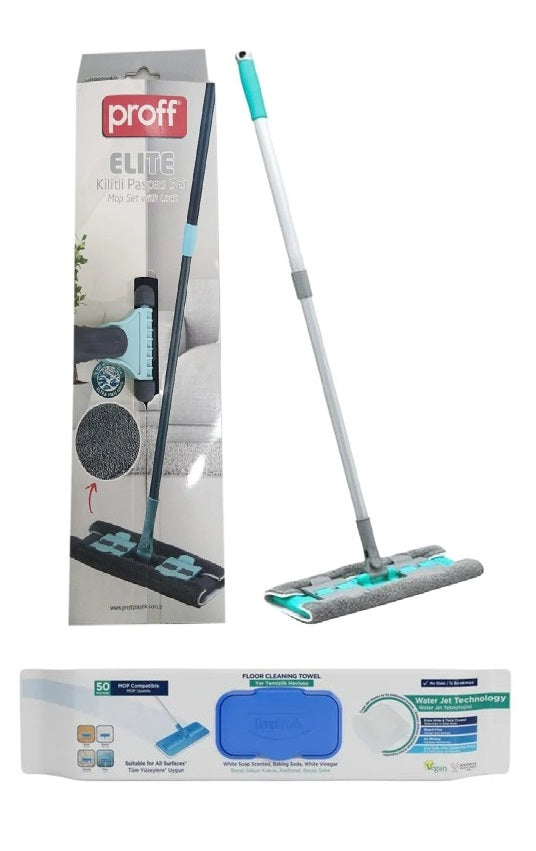 Set Curatare Pardoseli DeepFresh: Mop + 1 Pachet Servetele Mop cu Otet si Bicarbonat, Sapun Alb